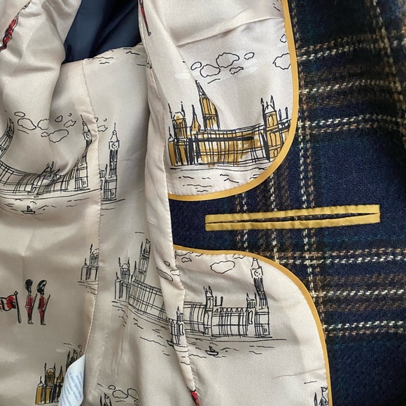 Boden Checkered Blazer in Navy and Gold - Picture 3 of 6